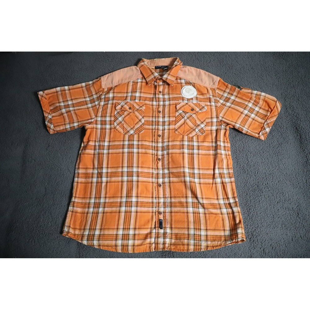 Rocawear Shirt Mens 3XL Black Orange Plaid Western Hip Hop Streetwear Button-Up